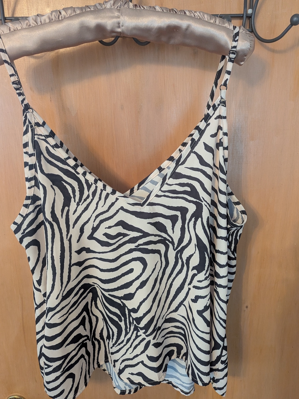 Black & White Zebra Print V-Neck Cami. Lightweight & Adjustable Spaghetti Straps